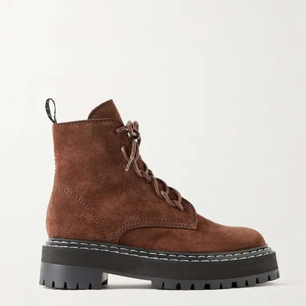 Proenza Schouler Suede Lug Sole Combat Boots - dark brown, size 10